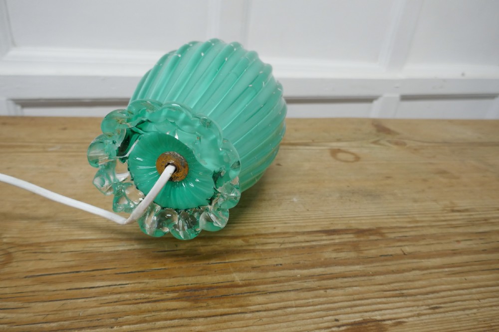  Tall Murano Art Deco Turquoise Glass Lamp, with Controlled Bubbles View VIII