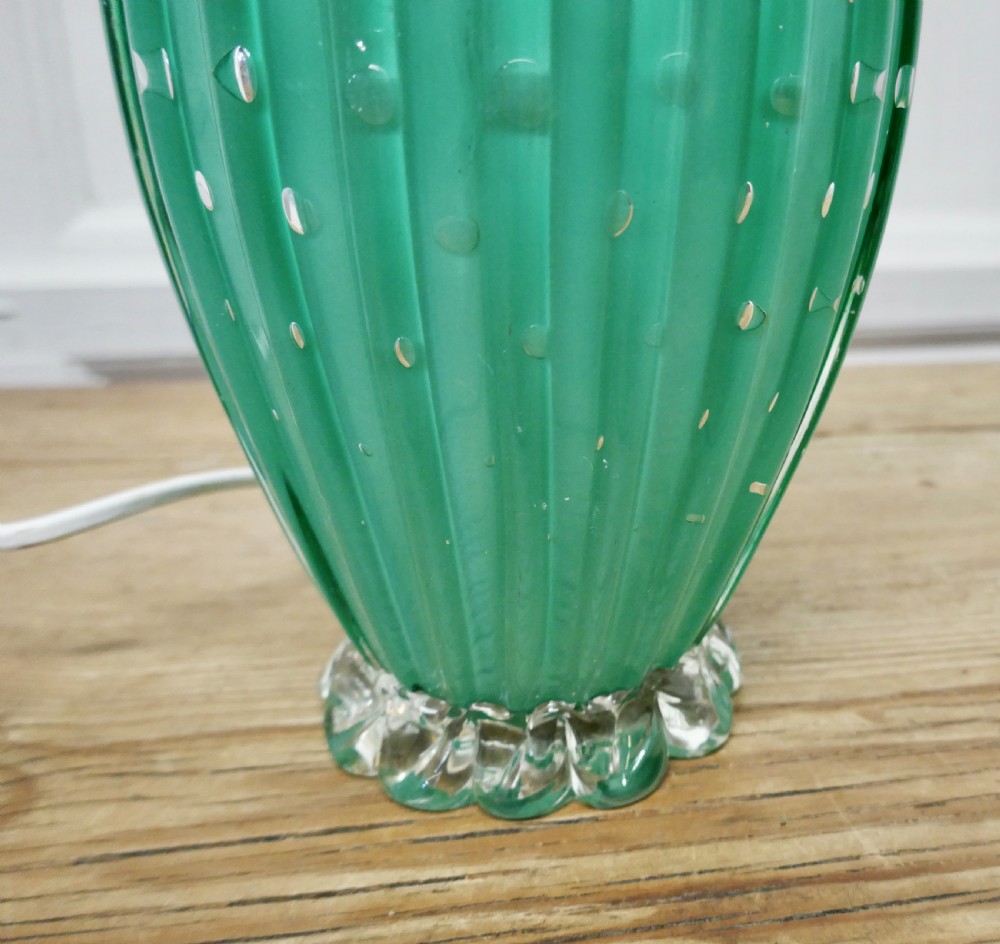  Tall Murano Art Deco Turquoise Glass Lamp, with Controlled Bubbles View IX