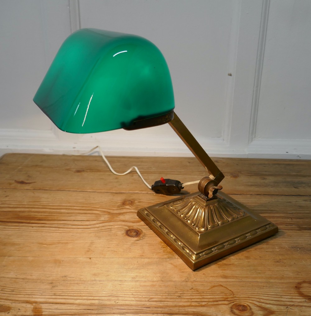 Early 20th Century Brass and Green Glass  Barrister’s Desk Lamp View II