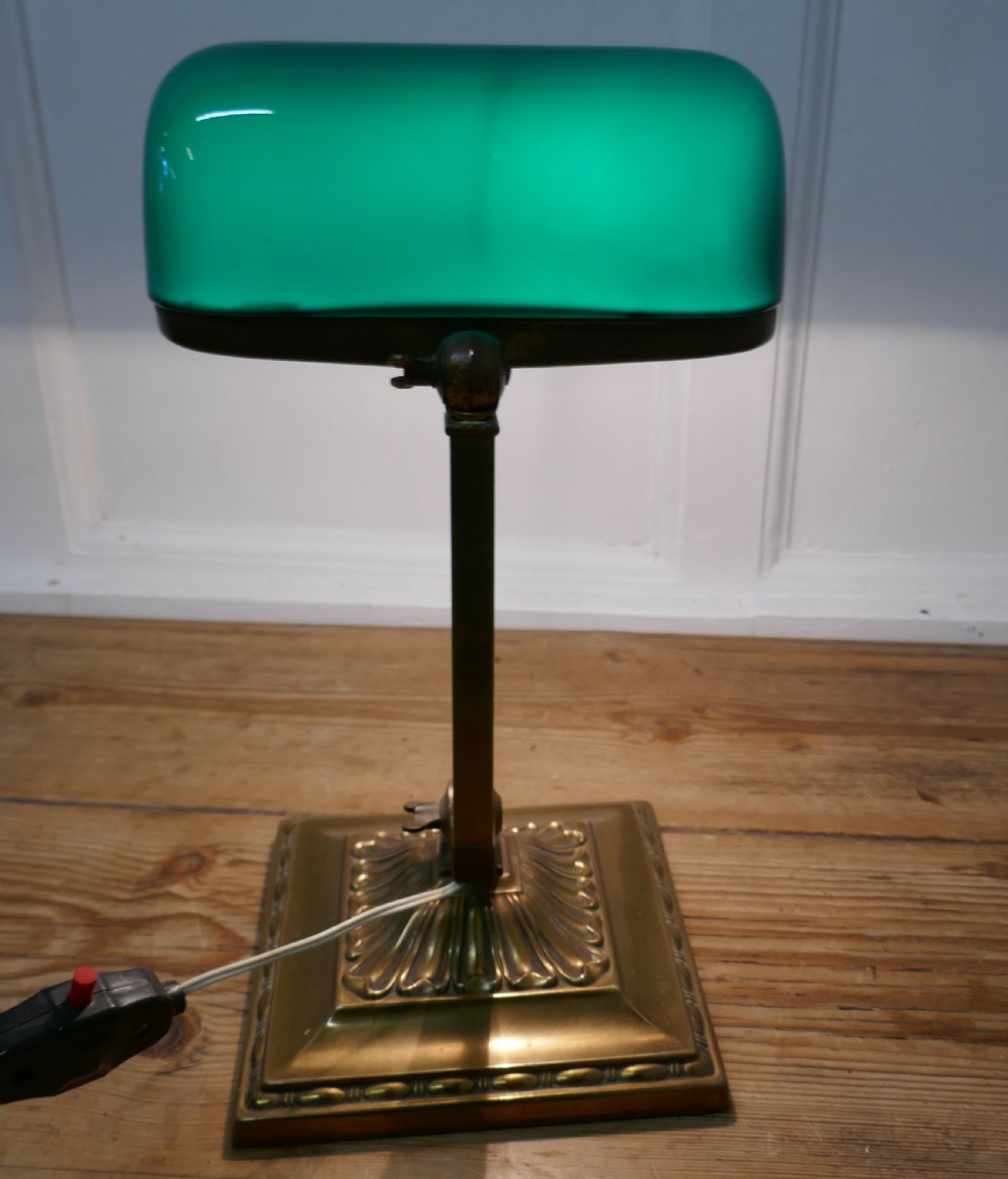 Early 20th Century Brass and Green Glass  Barrister’s Desk Lamp View IX