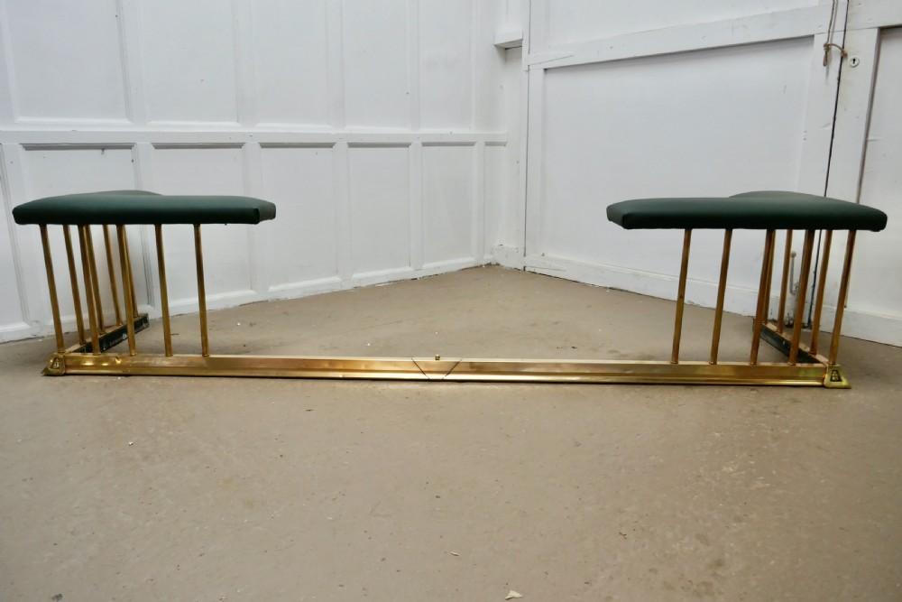 A Very Large Brass and Green Leather Club Fender