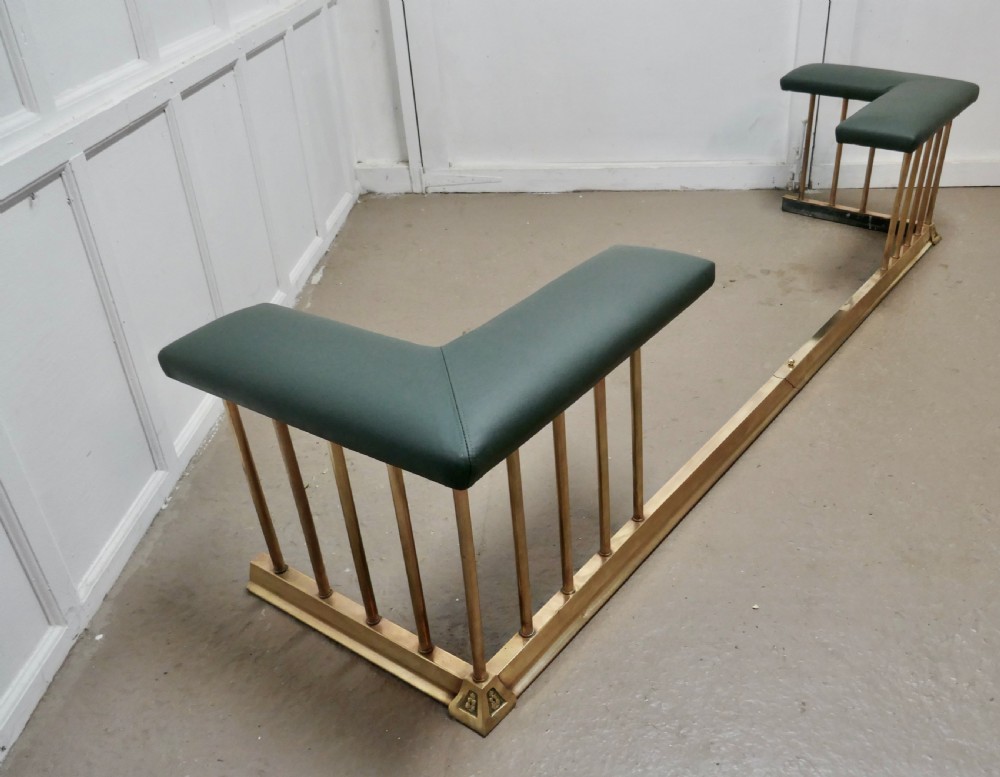 A Very Large Brass and Green Leather Club Fender View IV