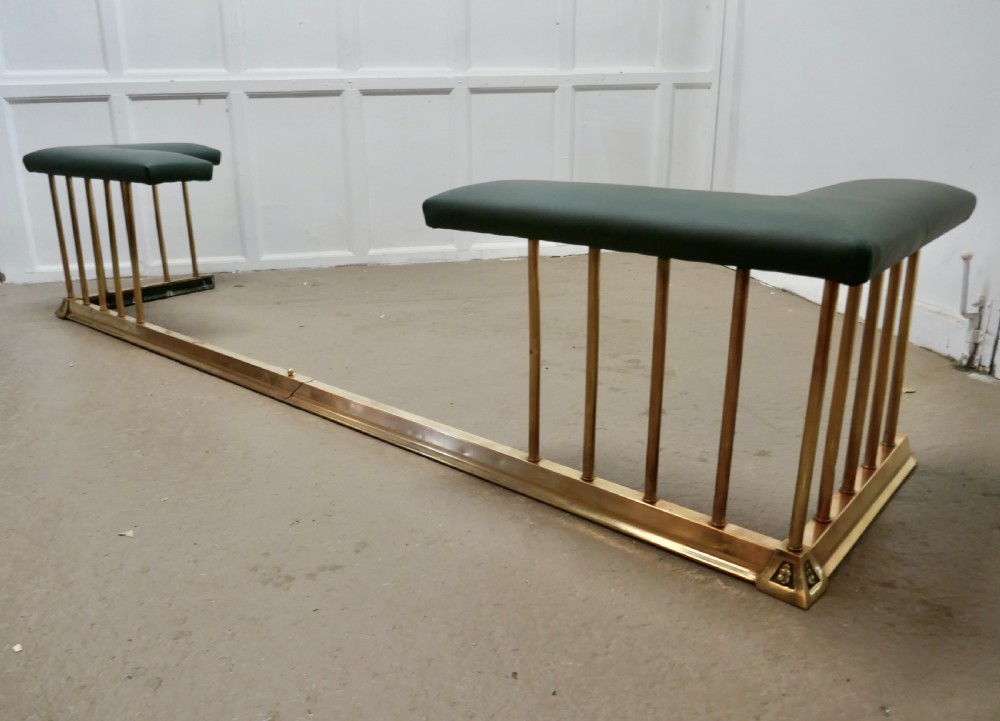 A Very Large Brass and Green Leather Club Fender View V