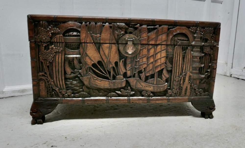 Oriental Carved Camphor Wood Chest View VI