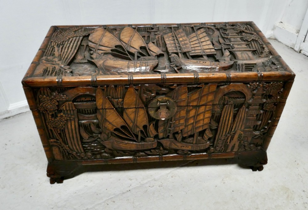 Oriental Carved Camphor Wood Chest View VII