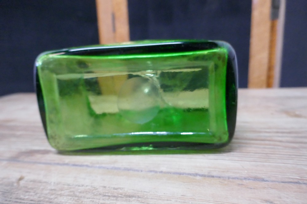 Quirky Art Deco Hand Blown Green Glass Handbag Vase View VI