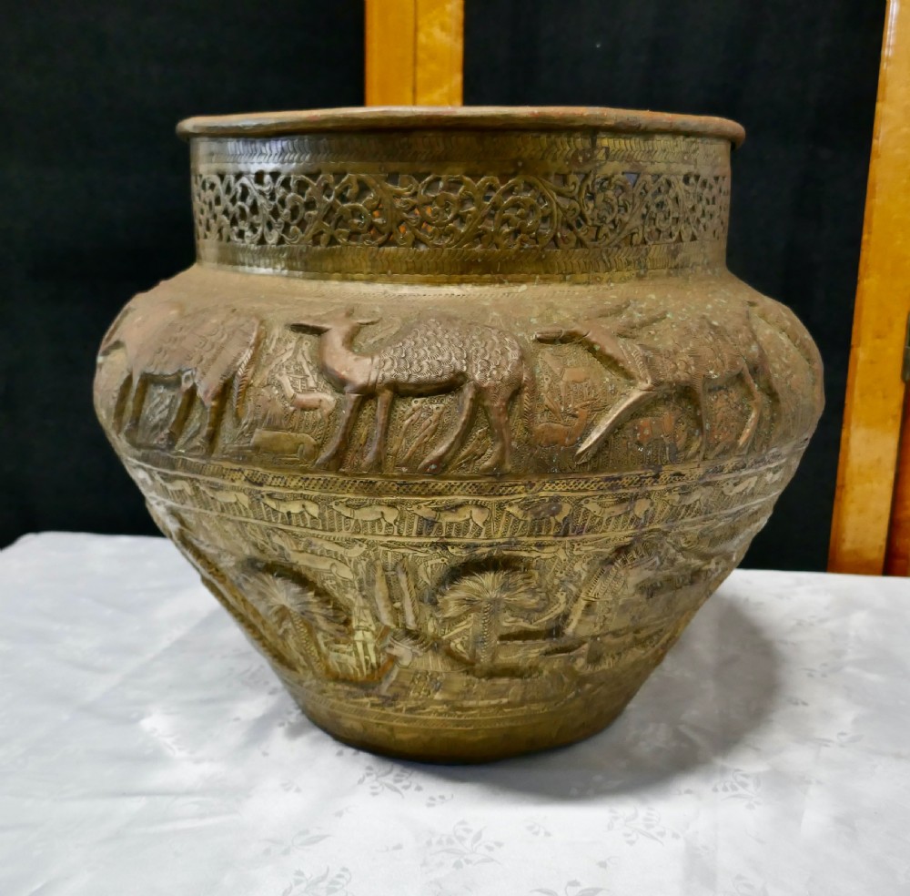 Large Early 19th Century North African Brass Jardiniere Pot