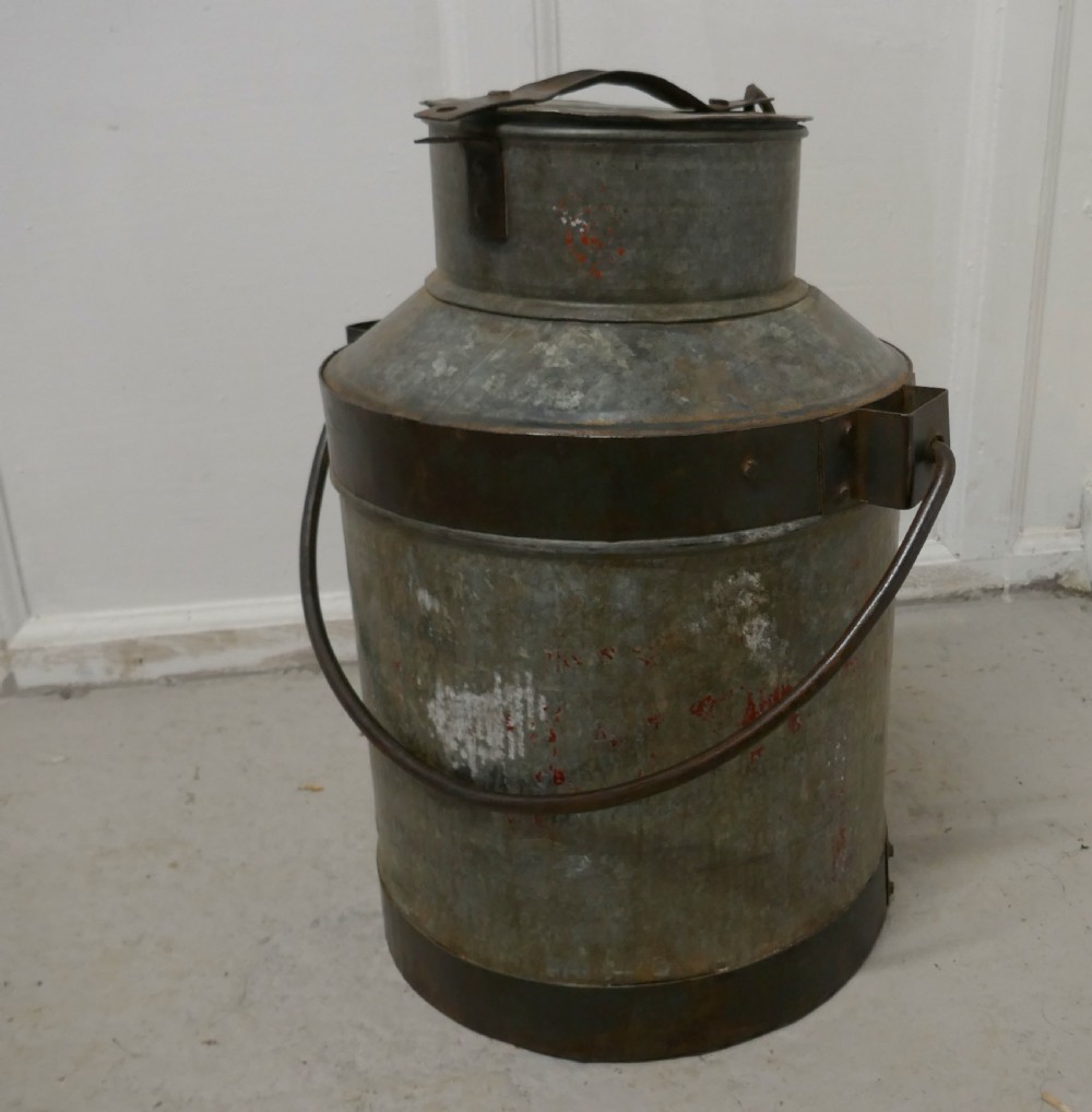 19th C Galvanised Metal Milk Churn with Iron Strapping