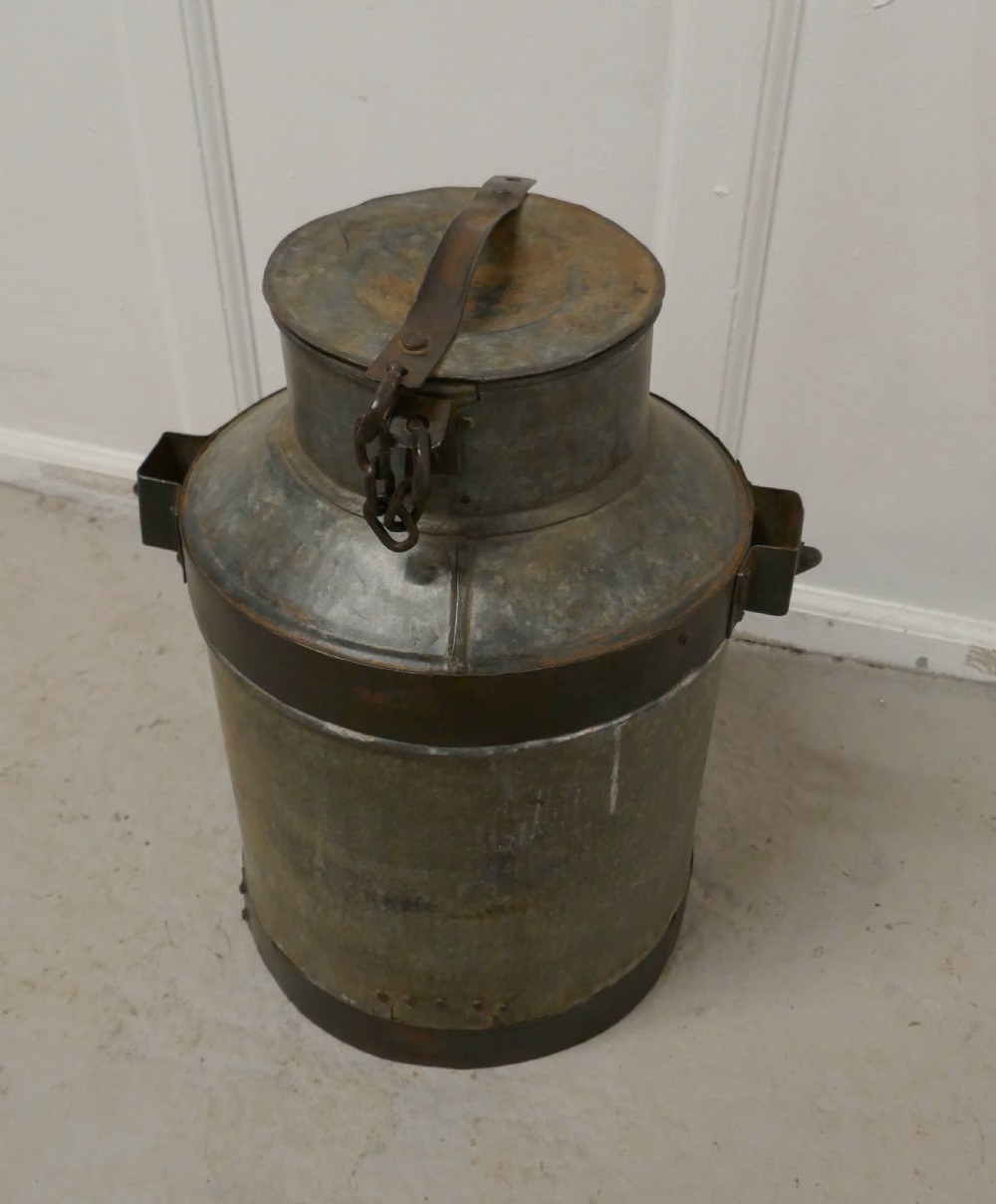 19th C Galvanised Metal Milk Churn with Iron Strapping View III