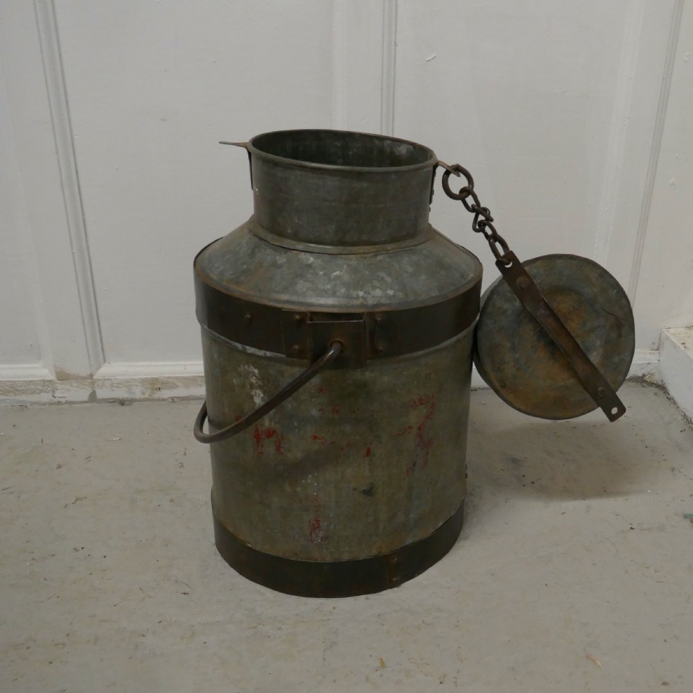 19th C Galvanised Metal Milk Churn with Iron Strapping View V