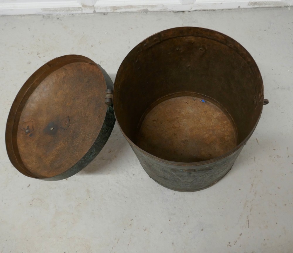 19th C Large Heavy Metal Lockable Grain Storage Bin   View V