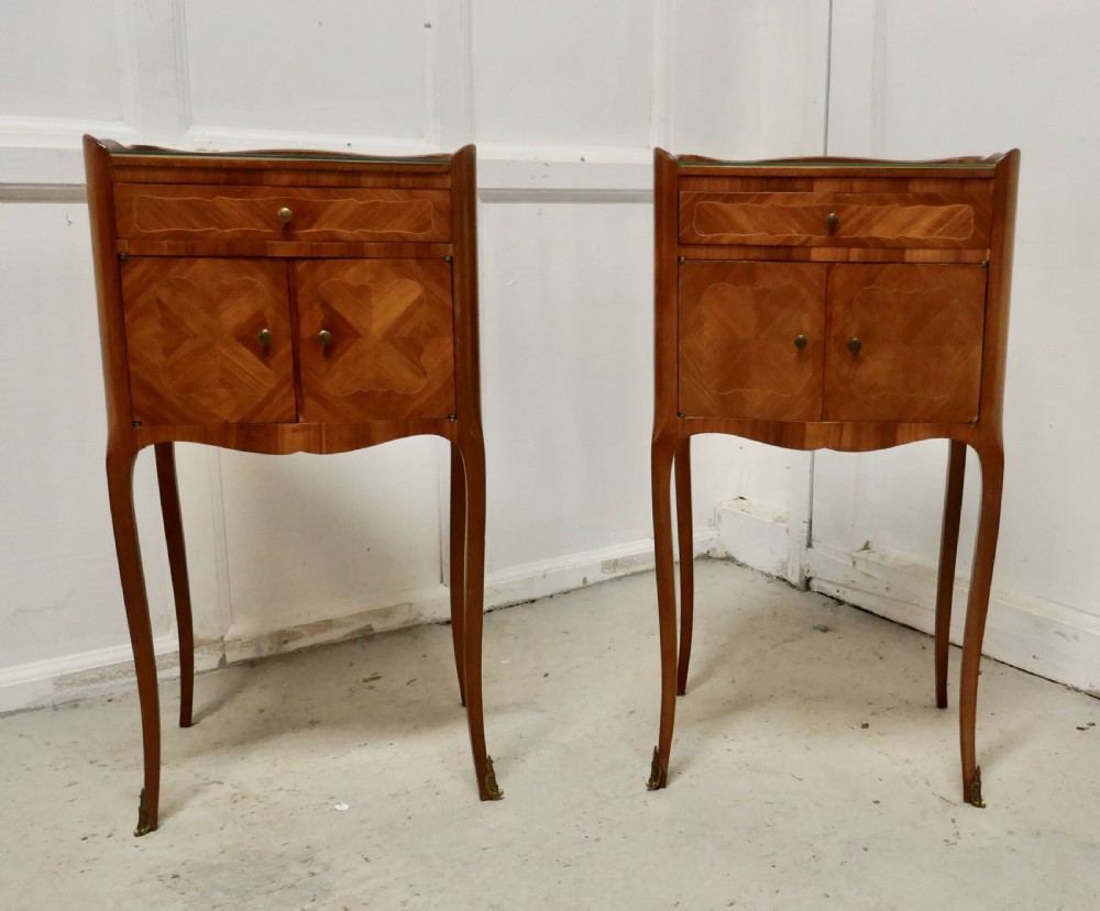 Pair of French Satin Walnut Bedside Cabinets 