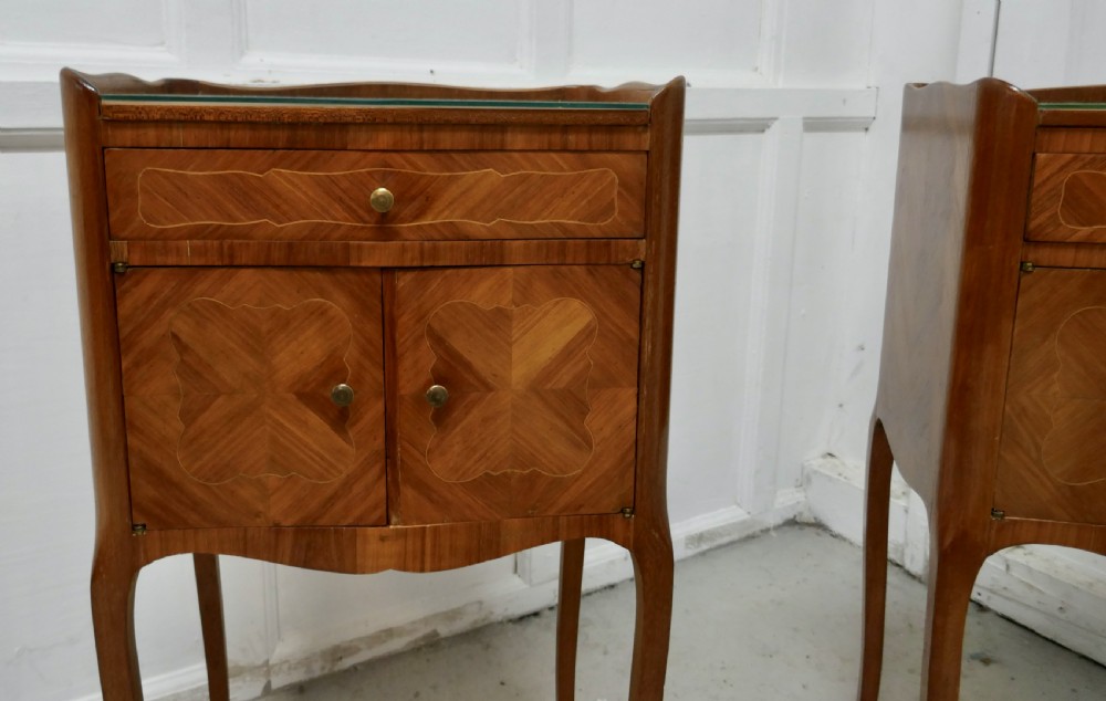 Pair of French Satin Walnut Bedside Cabinets  View II