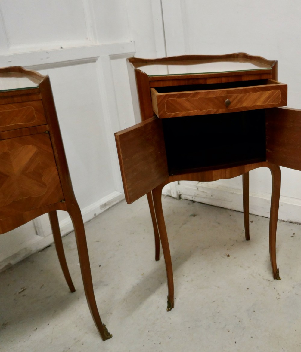 Pair of French Satin Walnut Bedside Cabinets  View III
