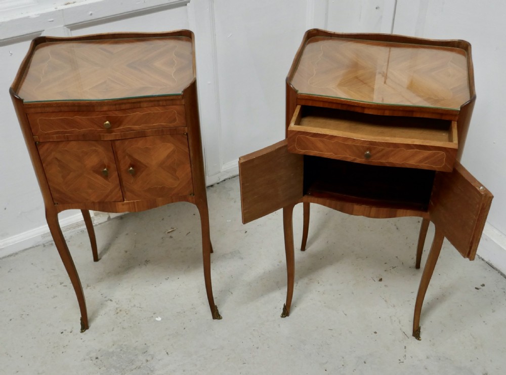 Pair of French Satin Walnut Bedside Cabinets  View V