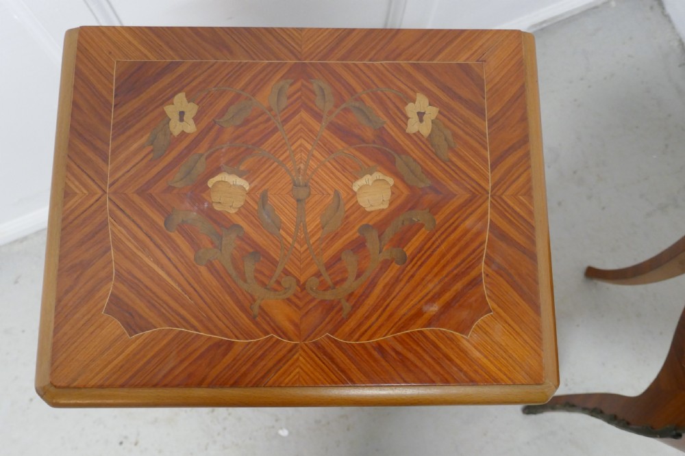 A Pair of Inlaid French Marquetry Bombe Shaped Bedside Cupboards View III