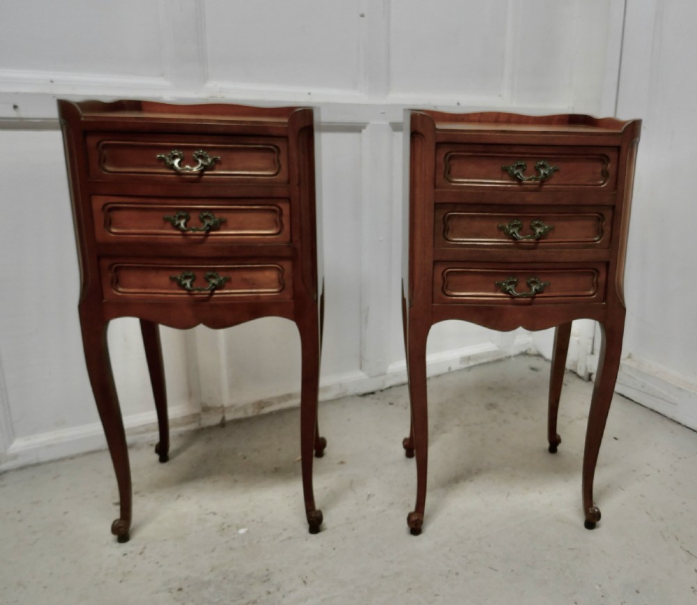 Pair of French. 3 Drawer Cherry Wood Bedside Cabinets 