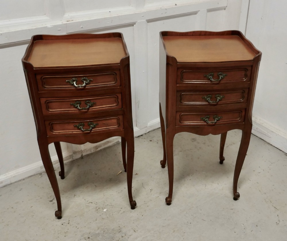 Pair of French. 3 Drawer Cherry Wood Bedside Cabinets  View II