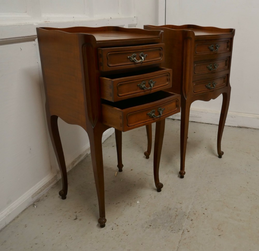 Pair of French. 3 Drawer Cherry Wood Bedside Cabinets  View III