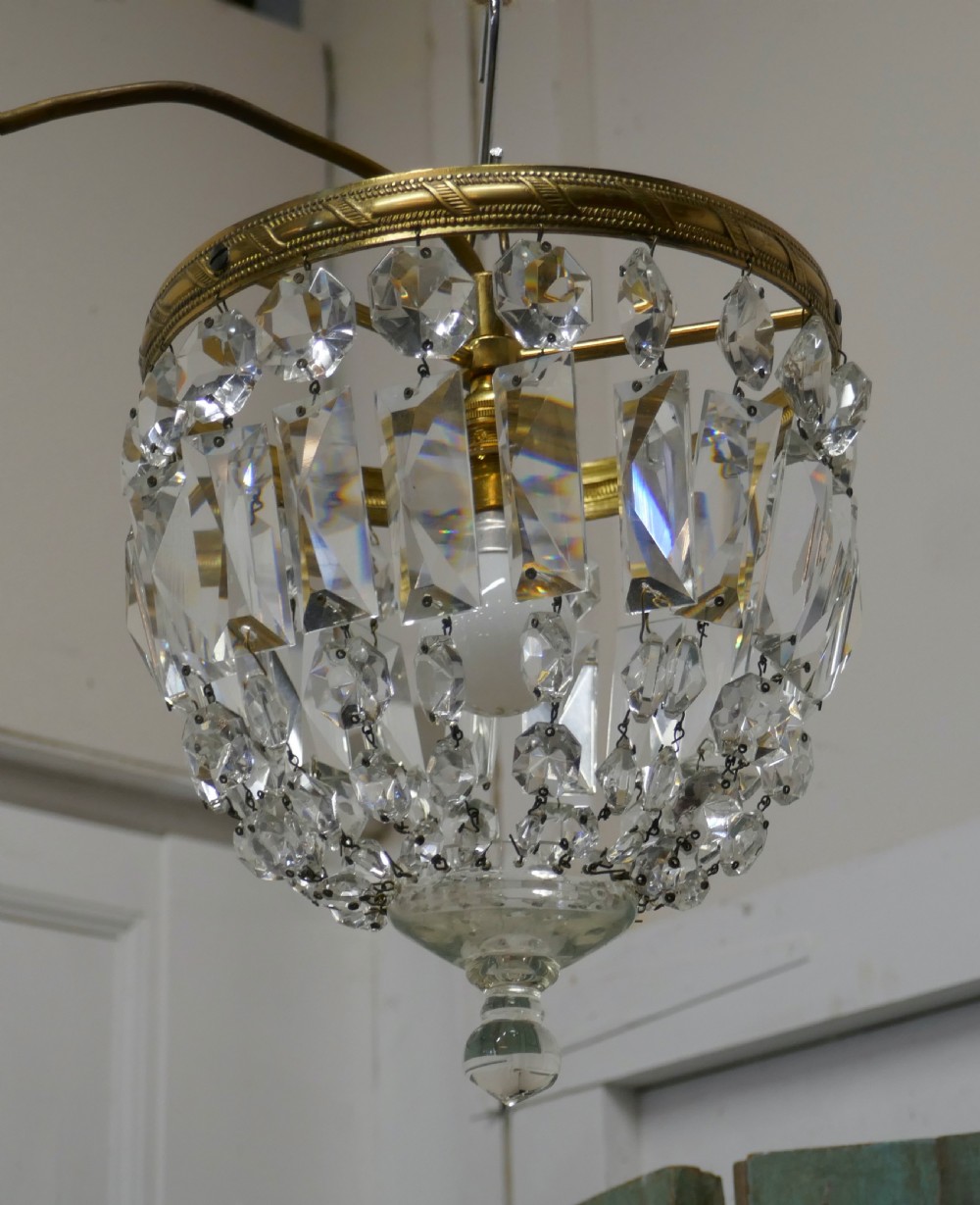 Small French Empire Style Crystal Basket Chandelier View V