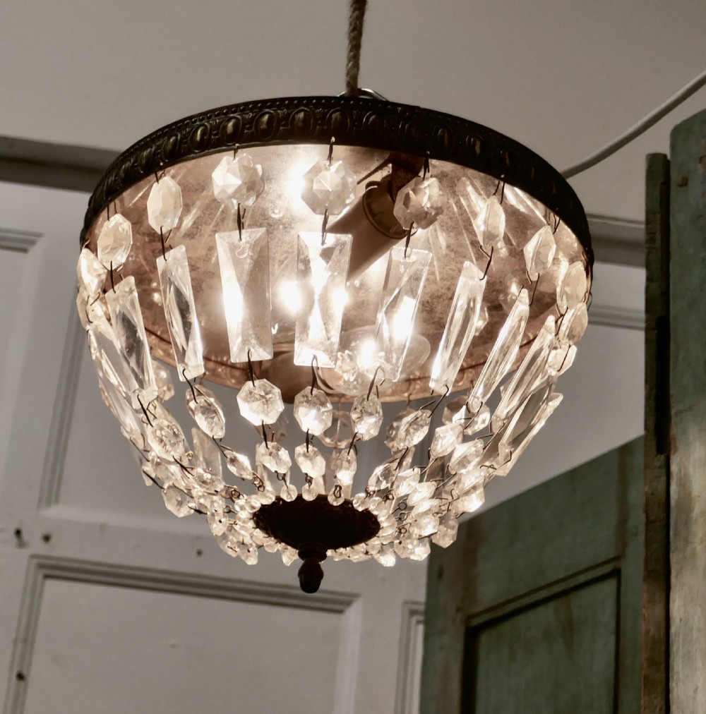 French Empire Style Crystal Basket Chandelier View III