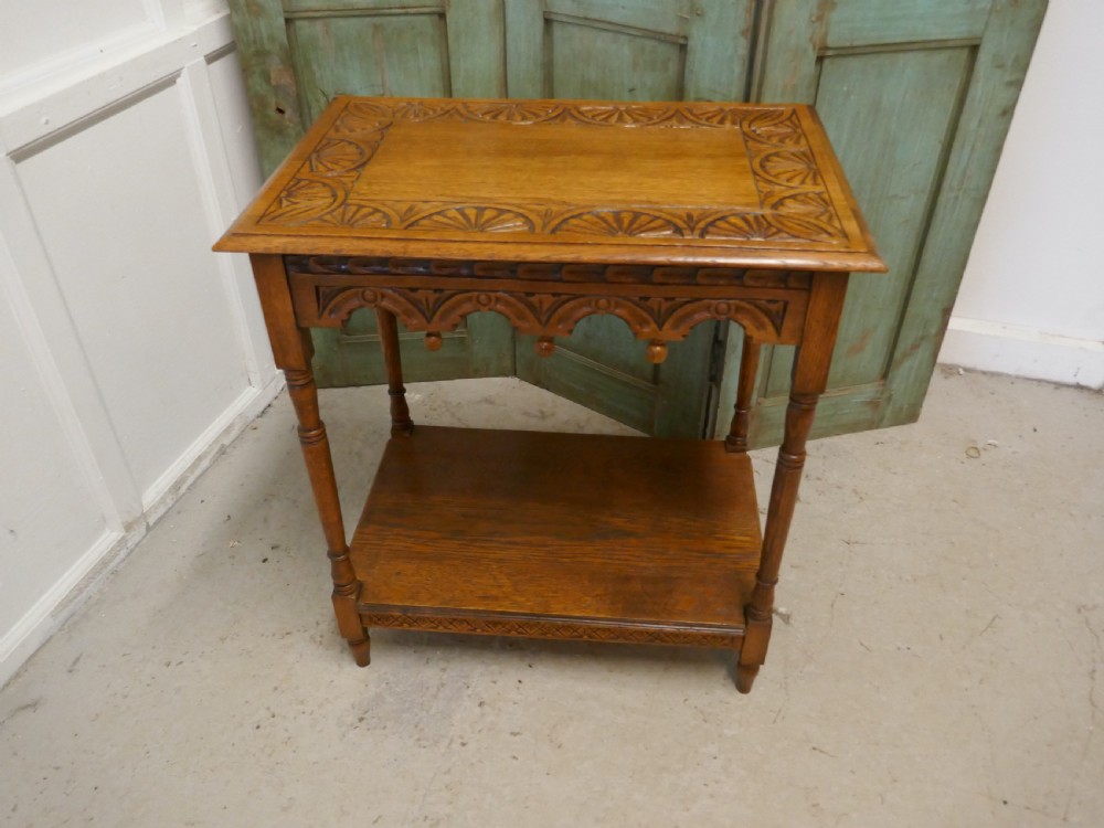 Late Victorian Golden Oak Carved Occasional Side table View II