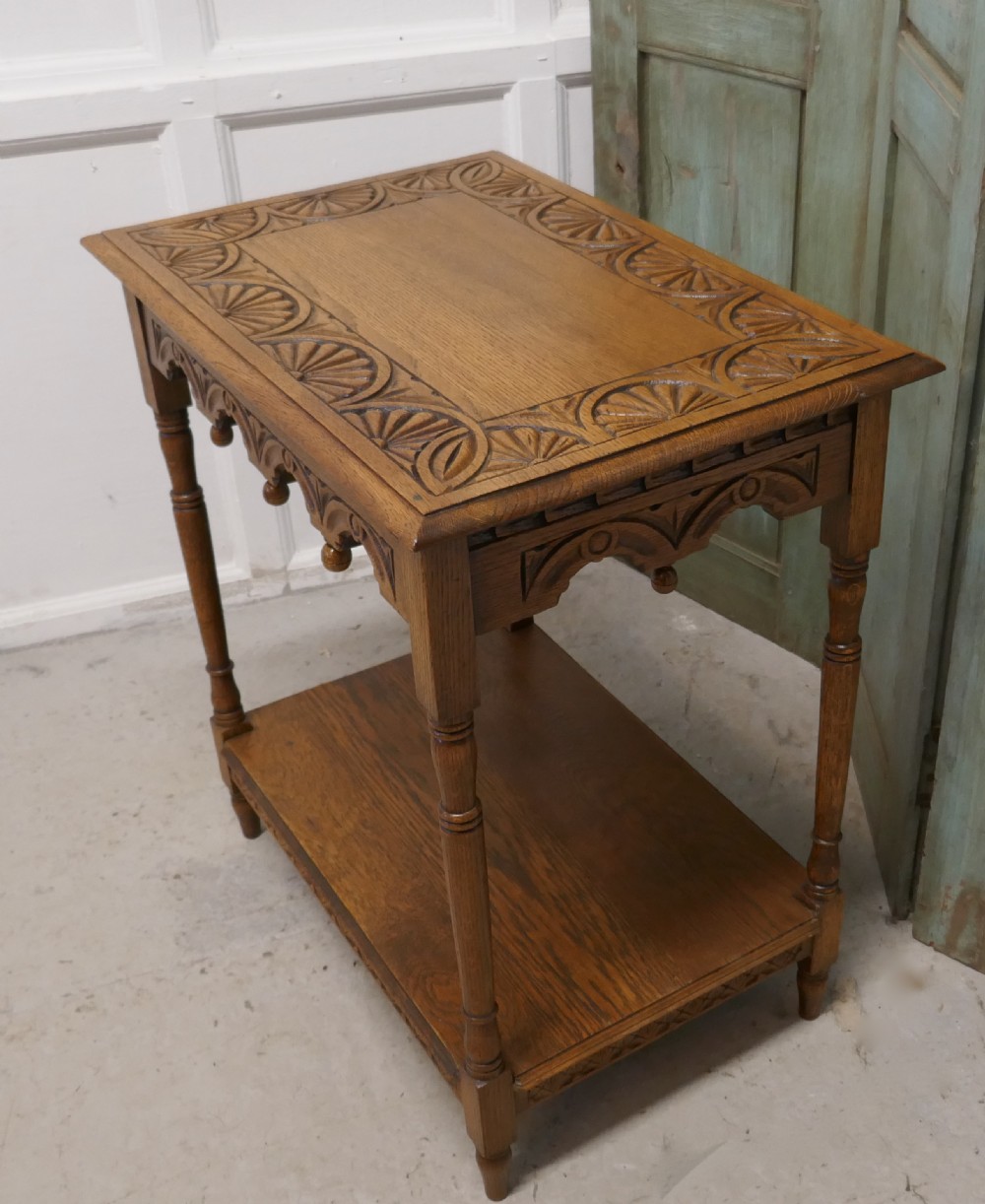 Late Victorian Golden Oak Carved Occasional Side table View III
