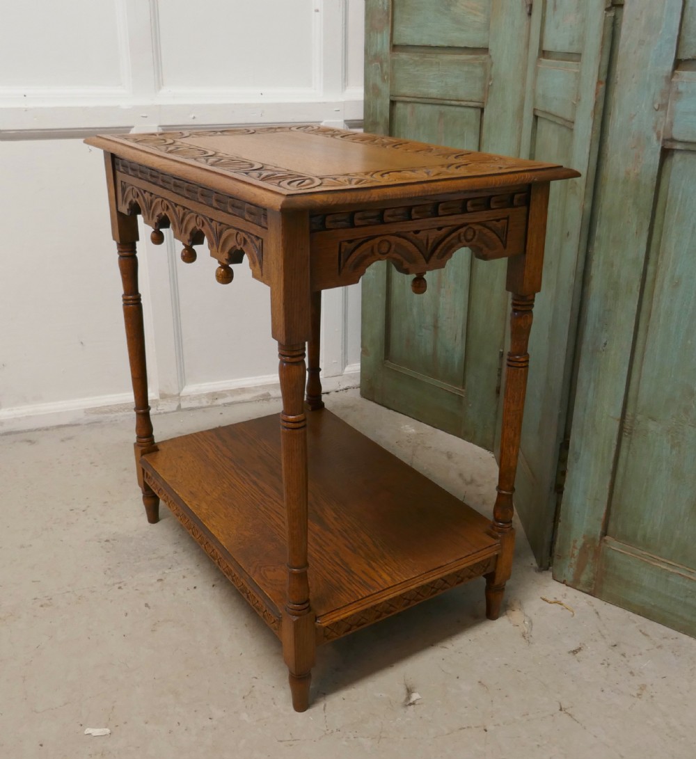 Late Victorian Golden Oak Carved Occasional Side table View IV