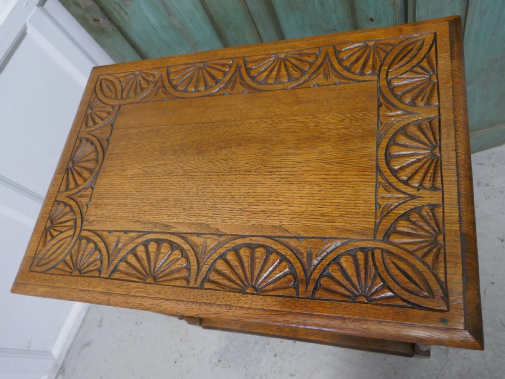 Late Victorian Golden Oak Carved Occasional Side table View V