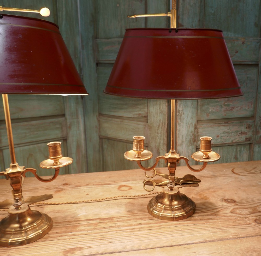 Pair of French Painted Toleware and Brass Twin Table Lamps View III