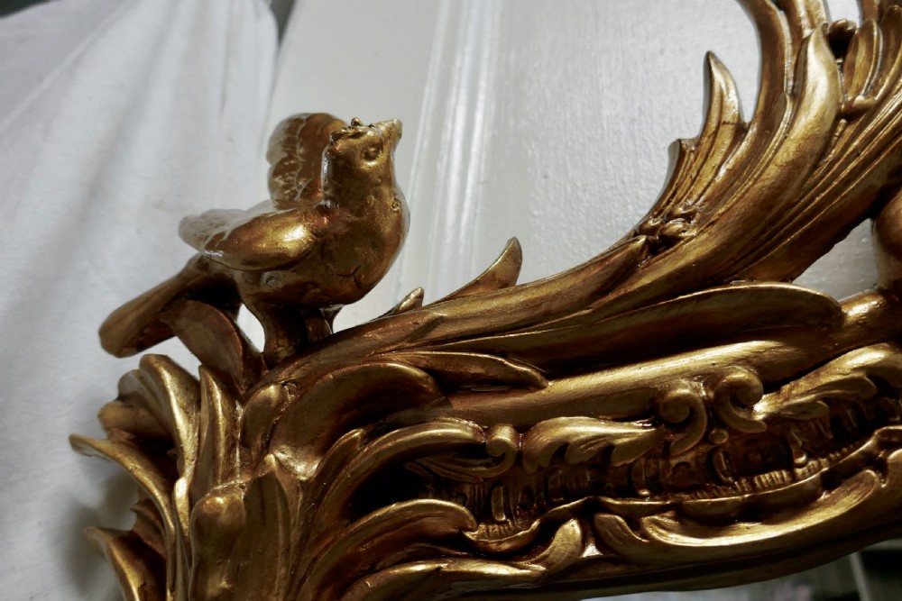 A Large Elaborate French Rococo Gilt Console Mirror Decorated with Leaves and Birds View VIII