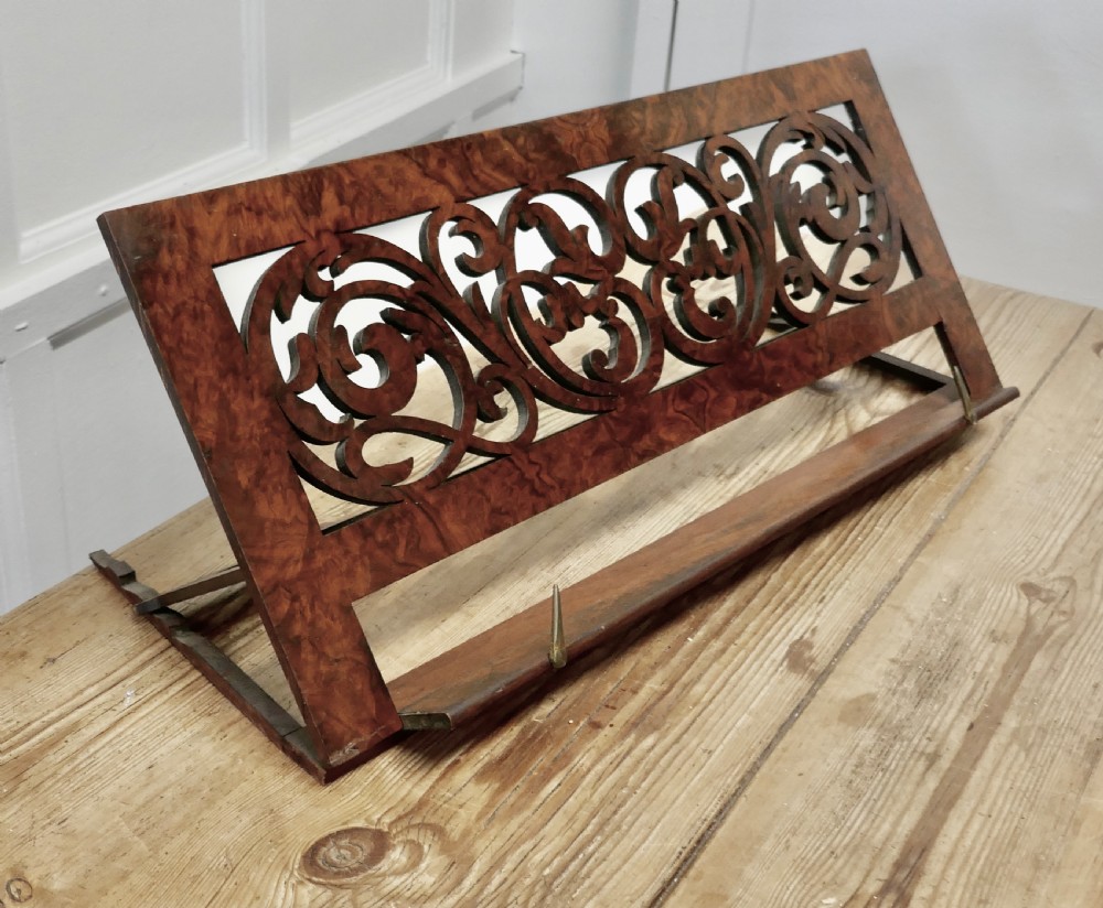 Adjustable Fretwork Figured Walnut Book Rest or, Lutrin View II