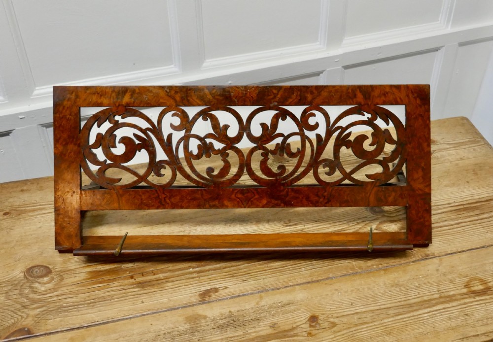Adjustable Fretwork Figured Walnut Book Rest or, Lutrin View III