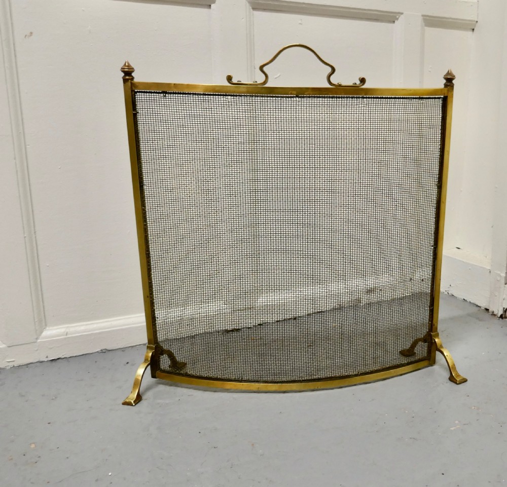 Victorian Arts and Crafts Curved Brass Fire Guard, Spark Screen
