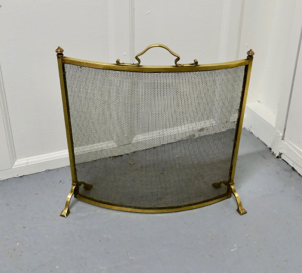 Victorian Arts and Crafts Curved Brass Fire Guard, Spark Screen View III