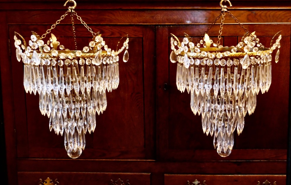 A Pair of Large Crystal Waterfall Chandeliers