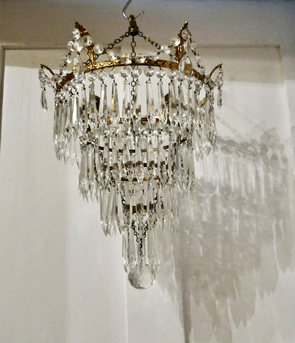A Pair of Large Crystal Waterfall Chandeliers View V