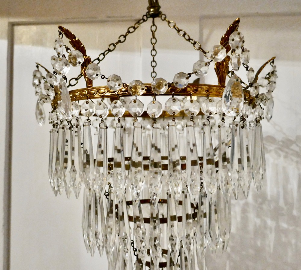A Pair of Large Crystal Waterfall Chandeliers View VI
