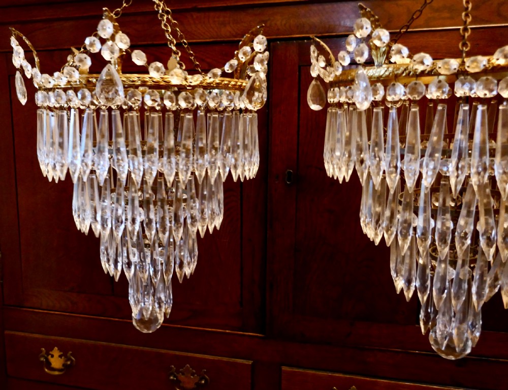 A Pair of Large Crystal Waterfall Chandeliers View IX