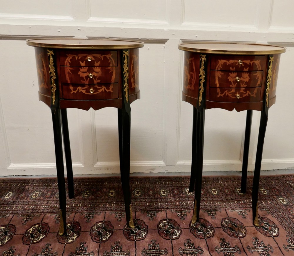 A Pair of French 19th Century Inlaid Side Tables or Bedside Cabinets  