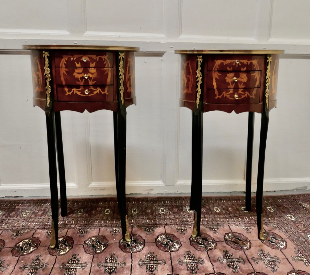 A Pair of French 19th Century Inlaid Side Tables or Bedside Cabinets   View II