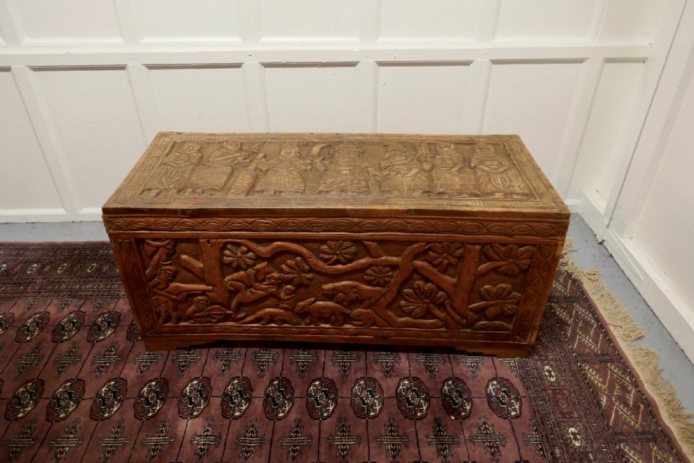 Large Carved Camphor Wood Chest