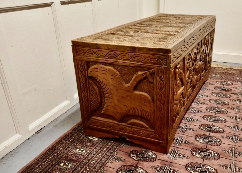Large Carved Camphor Wood Chest View IV