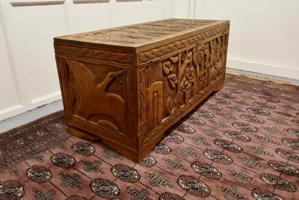 Large Carved Camphor Wood Chest View VIII