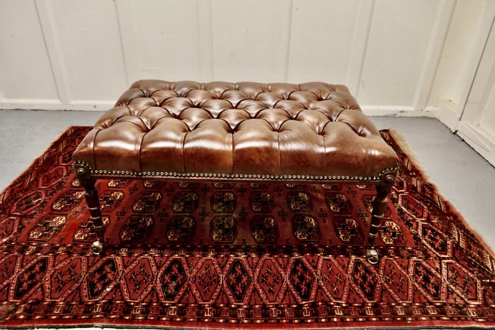 Deeply Buttoned Large Chesterfield Leather Library Stool  