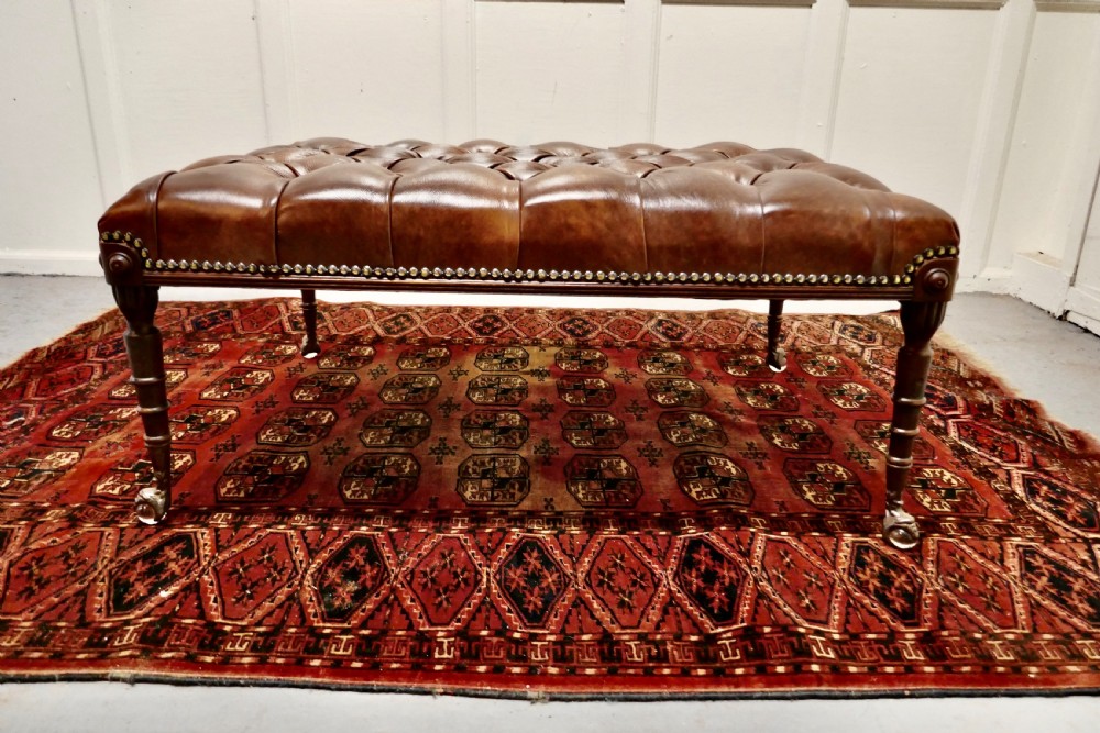 Deeply Buttoned Large Chesterfield Leather Library Stool   View II