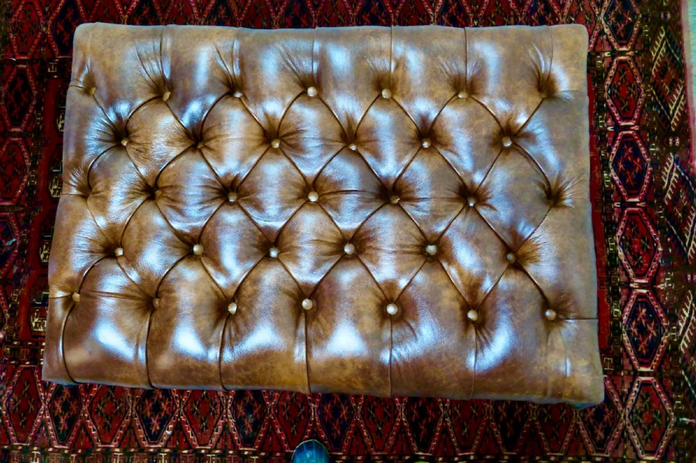 Deeply Buttoned Large Chesterfield Leather Library Stool   View V