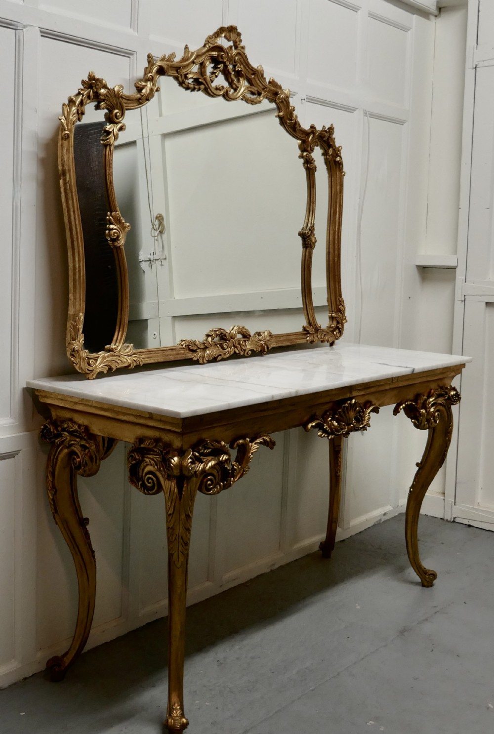 19th Century French Marble Top Gilt Centre Table and Matching Wall Mirror 
