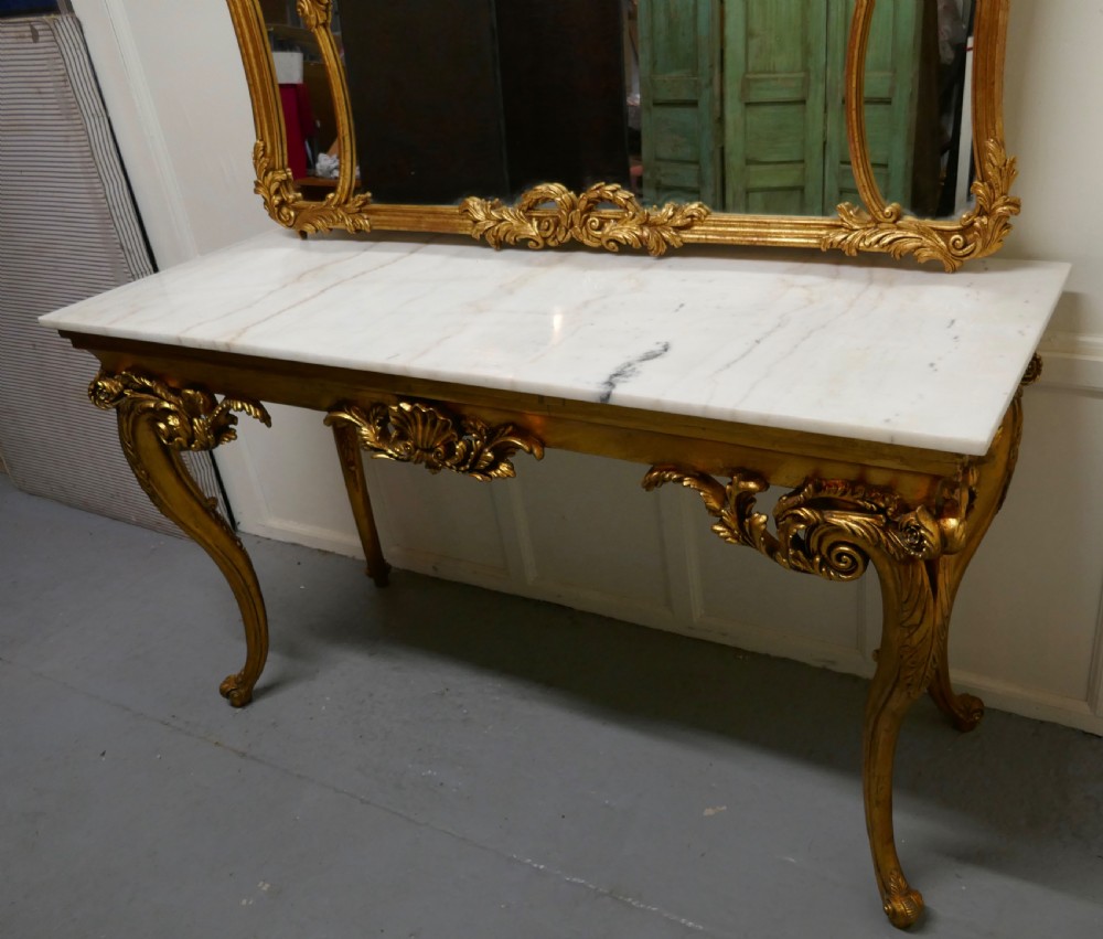 19th Century French Marble Top Gilt Centre Table and Matching Wall Mirror  View X