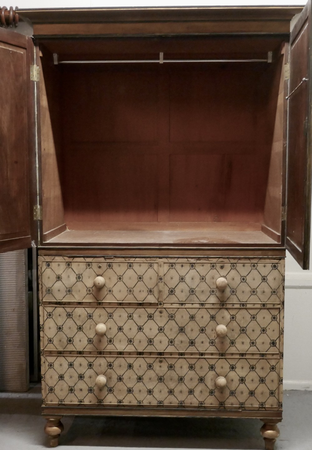 19th Century Aesthetic Movement Hand Painted Linen Press View VII